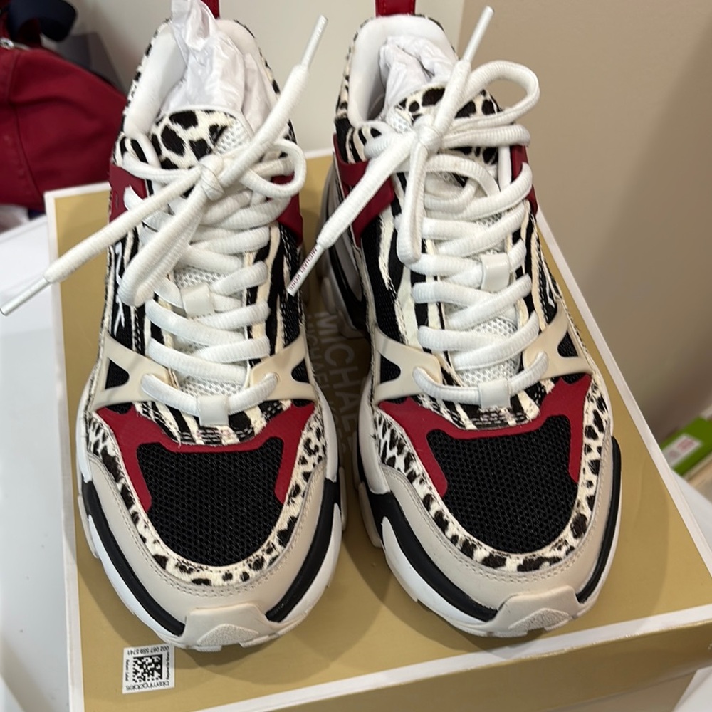 Michael Kors Red and Black Animal Print Sneakers size 6 - Picture 1 of 12